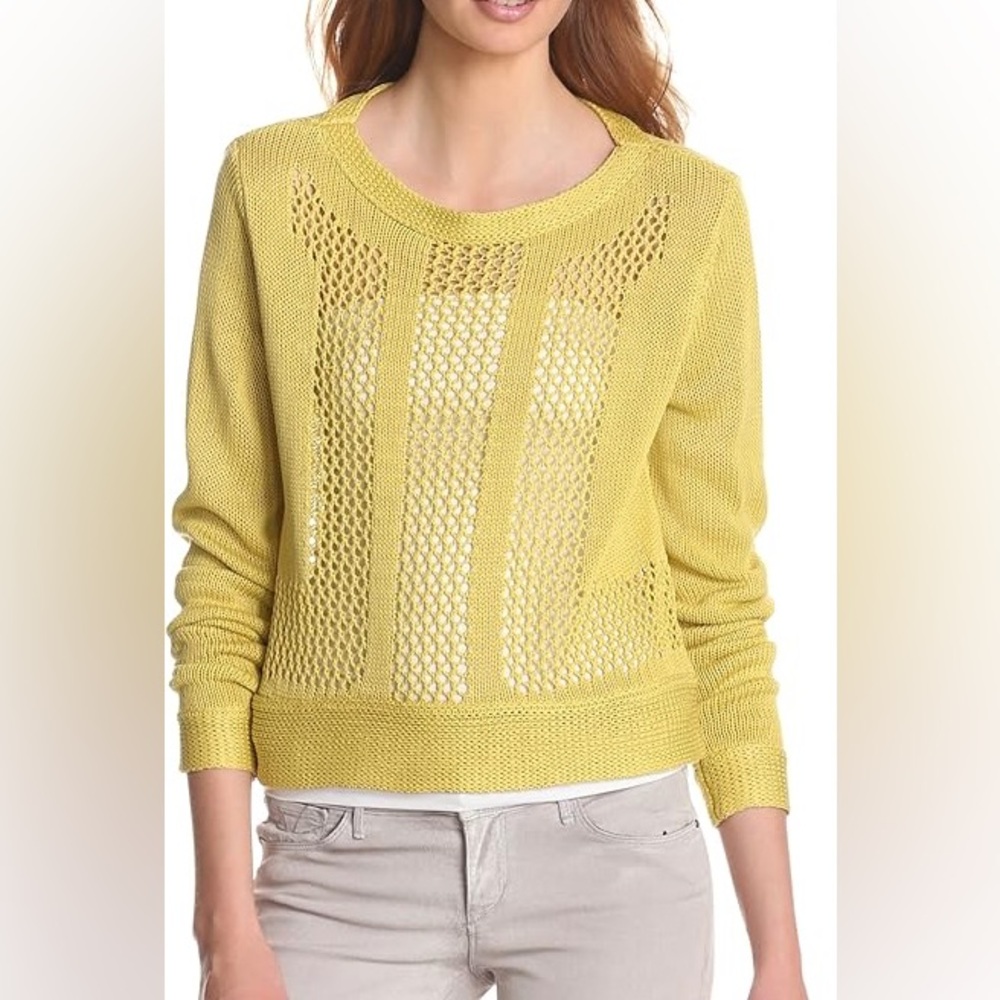 ROBERT RODRIGUEZ Silk Knit Crochet Fisherman Sweater - Yellow